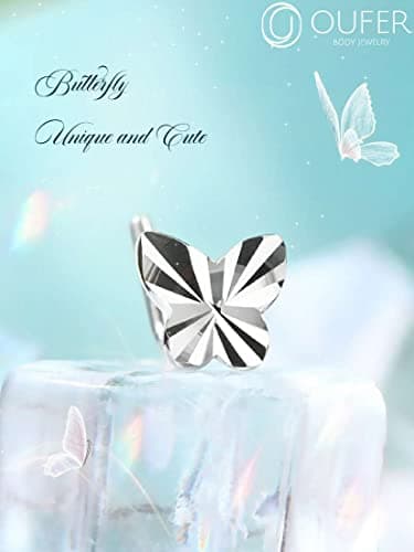 OUFER 925 Sterling Silver Nose Rings Studs, Butterfly Nose Piercing Jewelry, 20g Cute Nose Studs, Nose Piercings, L Shaped Nose Rings For Women - Image 7