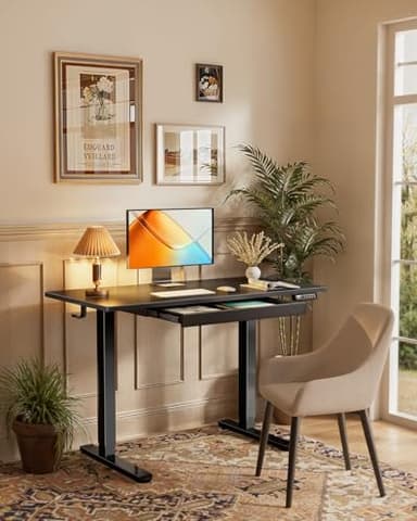 ErGear 55" x 24" Electric Standing Desk with Drawers, Height Adjustable Desk with 4 Preset Heights, Ergonomic Rising Home Office Computer Table with Splice Board, Black - Image 2