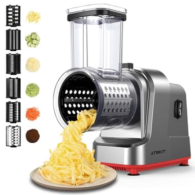 Electric Cheese Grater, Salad Maker With 6 Different Shapes of Blades, 250W Electric Slicer Shredder, Electric Salad Machine for Cheeses, Fruits, Vegetables - Image 1