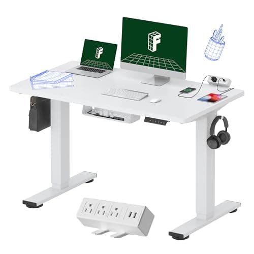 FLEXISPOT EN2 Whole-Piece Standing Desk with Clamp Power Strip, 48x24 Electric Stand Up Height Adjustable Desk with Cable Management (White Frame + 48" White Top) - Image 1