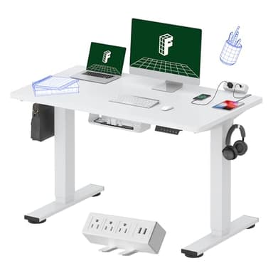 FLEXISPOT EN2 Whole-Piece Standing Desk with Clamp Power Strip, 48x24 Electric Stand Up Height Adjustable Desk with Cable Management (White Frame + 48" White Top) - Image 1