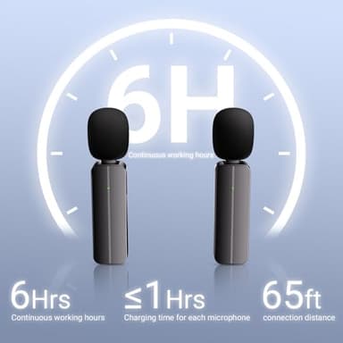 2 Pack Wireless Mini Lavalier Lapel Microphone for iPhone,Android Phone(2 in 1) - 65ft Cordless Clip on Dual Mics with Noise Reduction 6H Working Time for Video Recording Vlogging, YouTube,(Black) - Image 4