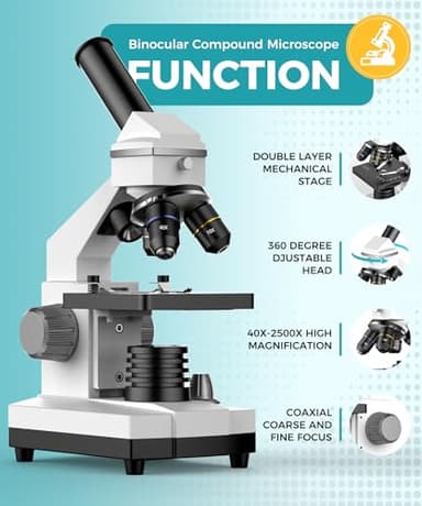 ZOVVTRON Professional Compound Microscopes for Adults, Kids 8-12 & Students | 2000X Magnification Lab & Home Microscope with Phone Adapter, Complete Slides Set (Gray White) - Image 3