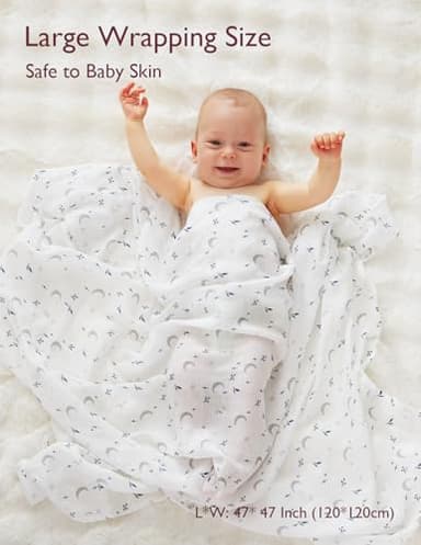 Momcozy Muslin Swaddle Blankets, Ultra Soft Neutral Swaddle Blanket, Breathable Large 47'' x 47'' Baby Infant Newborn Boys Girls Swaddling Receiving Blanket Wraps, Midnight Star Clouds - Image 3