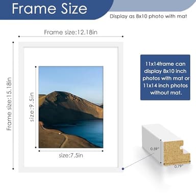 PEALSN 11x14 Picture Frame Set of 6, Display Pictures 8x10 with Mat or 11x14 Without Mat for Wall Mounting or Table Top Display, Photo Frames Collage for Wall Decor, White. - Image 2