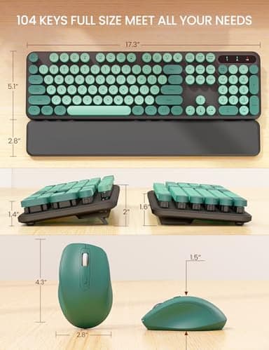 Wireless Keyboard and Mouse Combo - Cute Typewriter Keyboard with Detachable Wrist Rest, Retro Round Keycaps, Foldable Legs, 2.4GHz Keyboards for PC Laptop, Mac, Windows - Trueque (Black and Green) - Image 7