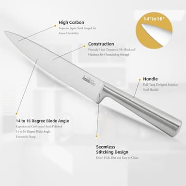Knife Set, 16 Pieces Kitchen Knife Set with Wood Block, Chef Knife with 6 Pieces Steak Knife, High Carbon Stainless Steel Japanese Knives for Multipurpose Cooking - Image 3