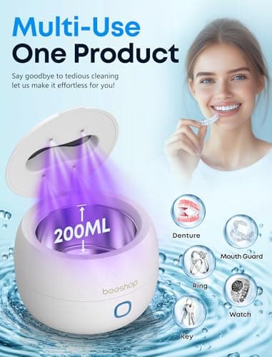 Ultrasonic Retainer Cleaner, 45kHz Denture Cleaner Machine with 3 Modes, 200ML Dental Cleaning Pod for Dentures, Mouth Guards, Aligner, Night Guard, Braces, Jewelry (White) - Image 5