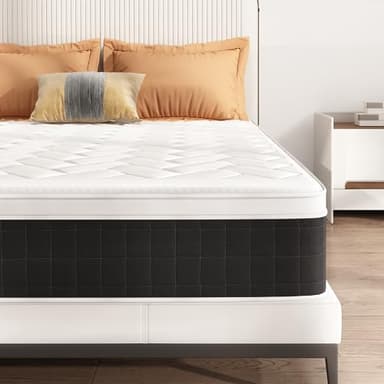 Z-hom Mattress Full Size, 10 Inch Hybrid Euro Top Bed in a Box, Individually 5-Zone Pocketed Spring Mattress for Pressure Relief & Motion Isolation, Plush Foam Innerspring, Black - Image 1