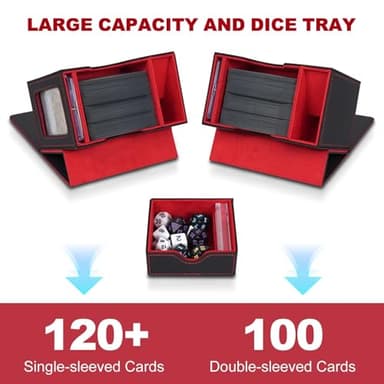 AFIING Card Deck Box for MTG Commander - Patented Design, Commander Display, Fits 120 Double-Sleeved Cards, 35pt Card Brick & Dice Tray - Black/Red - Image 3