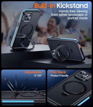 Oterkin Magnetic for iPhone 15 Case Waterproof,[Compatible with MagSafe][Full Body Protection][Military Rugged] Phone Case with Built-in [Invisible Foldable Stand & Screen Protector] (Blue) - Image 5