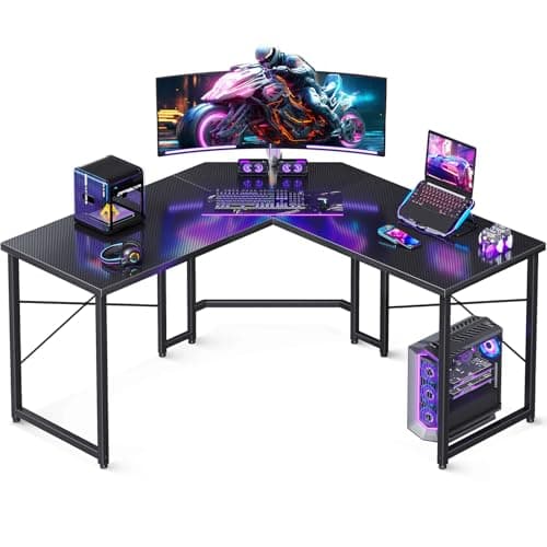 Casaottima L Shaped Gaming Desk, Corner Desk Gaming Table for Home Office, Computer Desk Sturdy Writing Workstation for Small Space, Easy to Assemble, 51 inch, Carbon Fiber Surface, Black - Image 1