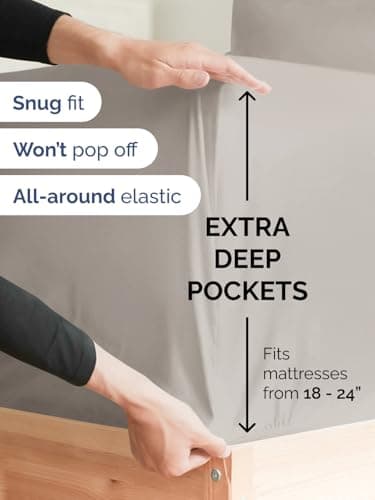 Extra Deep Cal King Sheet Set - 6 Piece Breathable and Cooling Sheets - Hotel Luxury Bed Sheets Set - Easy Fit - Soft, Wrinkle Free and Comfy Sheets Set - Light Grey Sheet Set with Extra Deep Pockets - Image 3