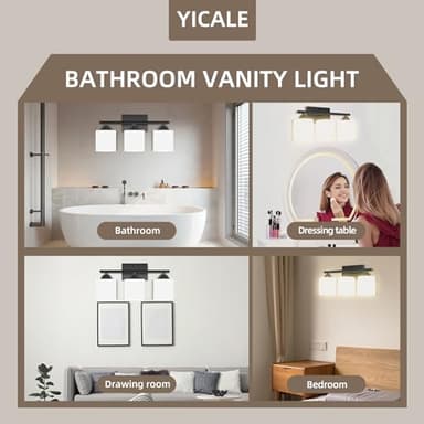 YICALE 3-Light Bathroom Vanity Light Fixture, Matte Black Bathroom Light Fixtures Over Mirror, Modern Vanity Wall Sconce Lighting for Bedroom, Milky White Glass Shade, E26 Base, Bulbs Not Included - Image 6