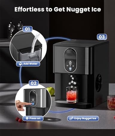 Nugget Ice Makers Countertop, Pellet Ice Maker Machine Dispenser with Water Reservoir, Self-Cleaning, 44lbs/24H Soft Chewable Ice Maker Machine for Home/Kitchen/Office, Black Stainless - Image 5