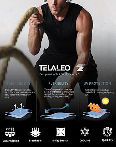TELALEO 5 Pack Men's Athletic Compression Shirts Sleeveless Workout Tank Top Sports Base Layer Running Basketball XL - Image 5