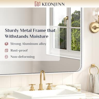 Keonjinn Matte White Bathroom Mirrors for Over Sink 40 x 30 Inch Large Rounded Rectangle Bathroom Mirror for Wall, Seamless Metal Frame Farmhouse Mirror, HD Tempered Glass(Horizontal/Vertical) - Image 7