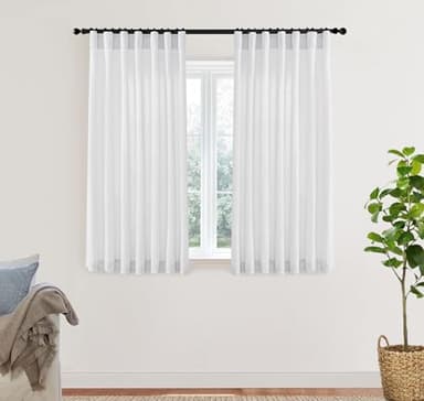 XTMYI Short Length Curtains for Windows,Linen Sheer Cutains for Bedroom Kitchen,45 Inch Long,White - Image 4
