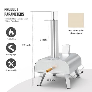 BIG HORN OUTDOORS Pizza Ovens Wood Pellet 12” Pizza Oven Cooking Pizza Maker Portable Stainless Steel Pizza Grill, Silver Portable Party use - Image 3