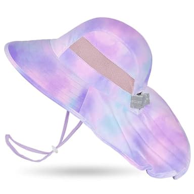 Kids Sun Hat UV Protection Unicorn Summer Beach Play Hats Wide Brim Neck Flap for Girls Boys, Light Purple, 2-9 Years - Image 1