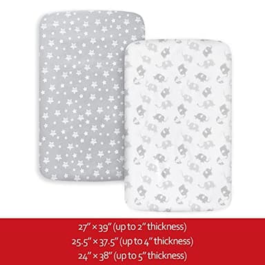 Pack and Play Sheets, 2 Pack Mini Crib Sheets, Stretchy Playard Fitted Sheet, Compatible with Graco Pack n Play, Soft and Breathable Material, Stars & Elephant - Image 5