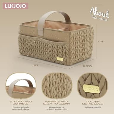 LUKJOJO Luxurious Baby Diaper Caddy, Nursery Storage Basket for Newborn Essentials, Travel Baby Basket for Diapers Baby Wipes, Organizer Tote Bag Storage Bin, Baby Shower Gifts(Beige) - Image 3