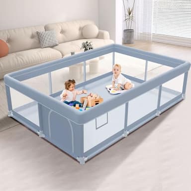 XVISHX 74 x 50 Inch Baby Playpen, Playpen for Babies and Toddlers, Baby Play Pen Playard for Indoor & Outdoor Active Center Game Fence, with Skin-Friendly Fabric and Soft Breathable Mesh, Grey - Image 1