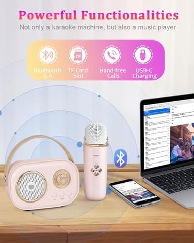PRUNUS C20 Mini Karaoke Machine Portable Bluetooth Speaker with Wireless Microphone 6 Sound Modes for Adults&Kids Birthday Home Farmily Friends Party Gifts for Girls Boys Friends-Pink - Image 3