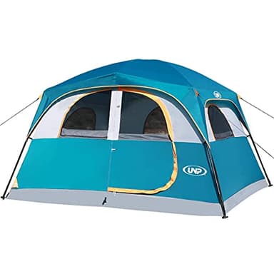 UNP Tents for Camping 6 Person Waterproof Windproof Easy Setup,Double Layer Cabin Tents with 1 Mesh Door & 5 Large Mesh Windows -10'X9'X78in(H) Blue - Image 1