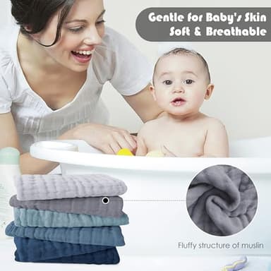 Ease Cubs 12 Pack Muslin Washcloths for Baby - 100% Cotton Baby Wash Cloths for or Baby Face Body Comfy and Soft for Newborn Infants Kids Girls and Boys - 12"x12" - Slate, Grey and Navy Series - Image 4