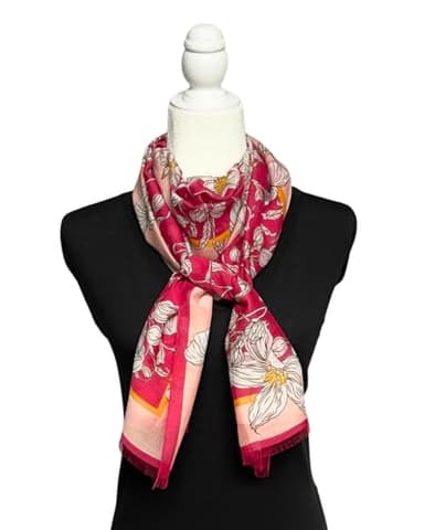 Humble Hilo Vector Art Fashion Scarf or Shawl Vibrant Colorful Patterned Lightweight Neckwear or Wrap for Women (Pink Floral, Large) - Image 3