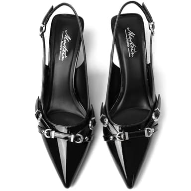 Mostrin Black Kitten Heels for Women Sexy Pointed Toe Slingback Low Heels Dressy Pumps Shoes with Buckle for Party Size 7 - Image 9