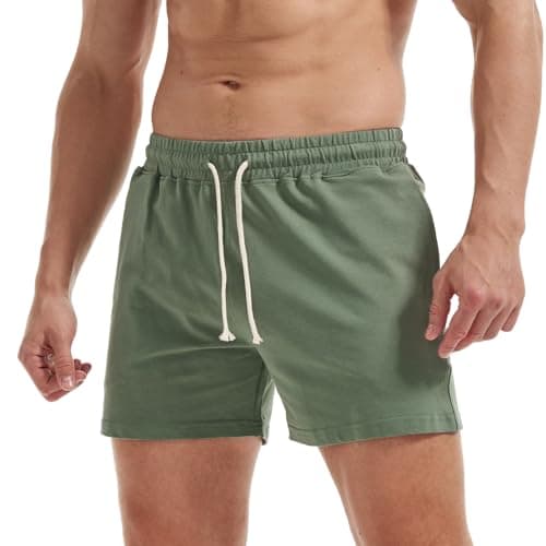 AIMPACT Mens Workout Sweat Shorts 5 Inch Cotton Casual Fitness Mens Athletic Gym Shorts with Pockets Green - Image 1