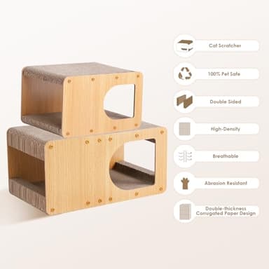 EHEYCIGA Cardboard Cat Scratcher House, 17-Inch Corrugated Cat Scratcher for Indoor Cats, Kitten Scratching Board Pad, Brown - Image 2