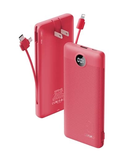Portable Charger Built-in Cables and AC Wall Plug, VRURC USB C Power Bank 10000mAh, Travel Battery Portable Phone Charger Compact Lightweight External Battery Pack for SmartPhones,Tablets-Viva Magenta - Image 1