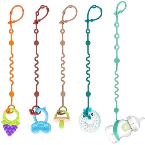 LittleHugs Toy Straps for Baby, 5pcs Adjustable Toy Holder for Stroller Accessories, Silicone Tether Pacifier Clip, No Throw Travel Essential Leash for High Chair, Car Seat (5-Pack) - Image 1