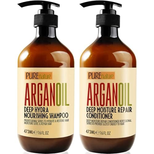 Argan Oil Shampoo and Conditioner Set - Sulfate Free Moroccan Care with Keratin - For Curly, Straight, Dry and Damaged Hair - Moisturizing, Hydrating, Anti Frizz Salon Technology - Image 1
