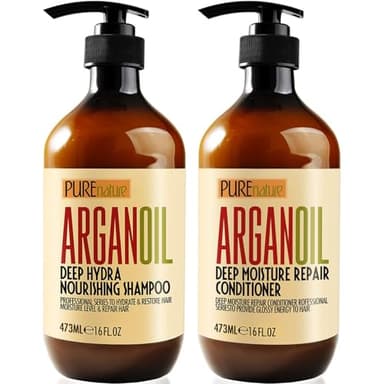 Argan Oil Shampoo and Conditioner Set - Sulfate Free Moroccan Care with Keratin - For Curly, Straight, Dry and Damaged Hair - Moisturizing, Hydrating, Anti Frizz Salon Technology - Image 1