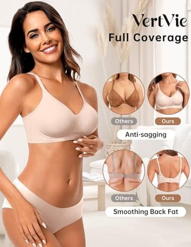 Vertvie Womens Seamless Bra No Underwire Comfort Push Up Bras Buttery Soft Wireless Bralette Full Coverage Sport Everyday Bra(Skin,Small) - Image 3