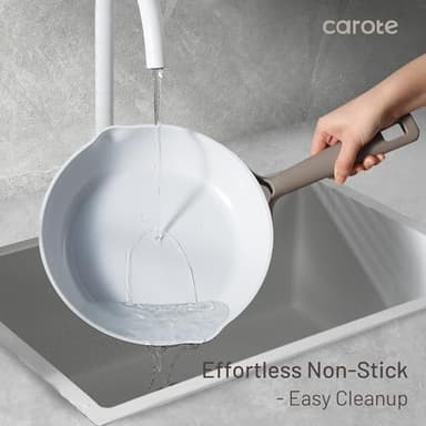 CAROTE Ceramic Cookware Set 12 Piece, Healthy & PFOA/PFAS Free, Nonstick Pots and Pans Set, Induction-Compatible, Taupe - Image 4