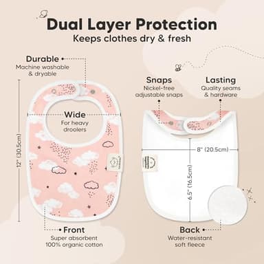 8-Pack Organic Baby Bibs for Boys, Girls - Soft Cotton Drooling and Teething Bibs for Baby Girl & Boy, Extra Absorbent, Easy To Clean & Put On for Toddler, Newborn, Infant 0-24 Months (Sweet Charm) - Image 3