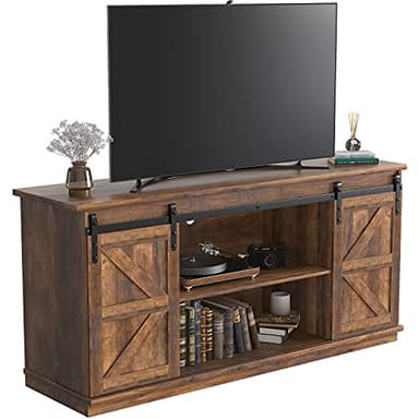 JUMMICO TV Stand for 65 Inch TV, Entertainment Center with Storage Cabinets and Sliding Barn Doors, Mid Century Modern Media TV Console Table for Living Room Bedroom (Rustic Oak) - Image 7