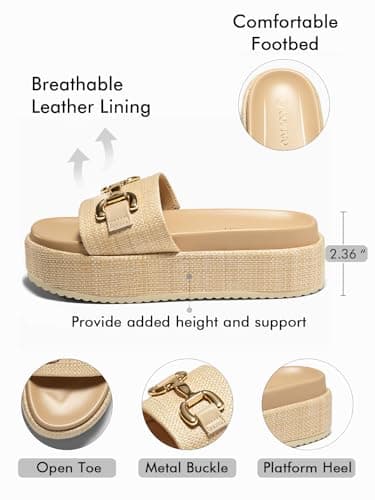 Coutgo Womens Platform Sandals Raffia Espadrilles Metal Chain Slip on Open Toe Cute Beach Slide Sandals - Image 4