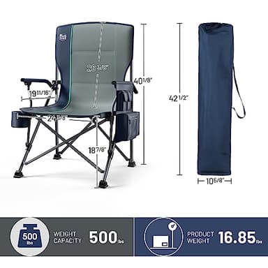 TIMBER RIDGE Oversized Folding Camping Chair High Back Heavy Duty for Adults Support up to 500lbs with Cup Holder, Side Pocket Cooler Bag - Image 3
