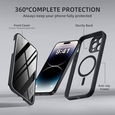 BERFY for iPhone 14 Pro Max Case, Compatible with MagSafe, Built-in Privacy Screen Protector and Camera Protection, Anti-Spy Full Body Shockproof Clear Phone Case for 14 Pro Max 6.7", Black - Image 8