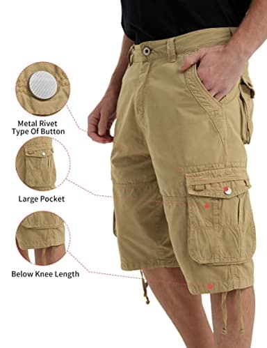 JAWERU Cargo Shorts for Men Multi Pockets Mens Shorts Below Knee Casual Hiking Summer Shorts Khaki 38 - Image 2