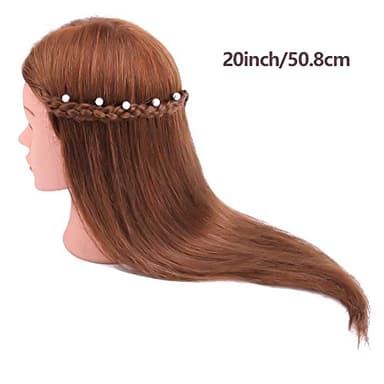 Mannequin Head with 100% Human Hair, SZCY LLC 18" Dark Brown Real Hair Cosmetology Mannequin Head Hair Styling Hairdressing Practice Training Doll Heads with Clamp Holder and Tools - Image 4