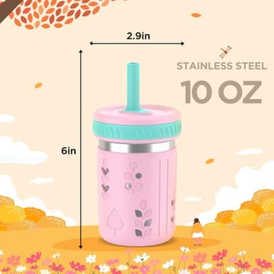 Tronco [4 Pack] 10 oz 2-in-1 Stainless Steel Kids Tumbler Cups with Silicone Sleeves, Spill-Resistant Flexible Straws & Storage Lids, BPA-Free Smoothie and Snack Cups, Dishwasher Safe - Image 8