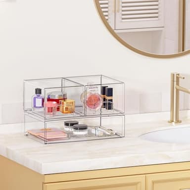 Vtopmart Stackable Storage Drawers Set of 3,Clear Plastic Organizer Bins for Makeup, Cosmetics, Beauty Supplies,Ideal for Vanity, Bathroom,Cabinet,Pantry Organization - Image 4