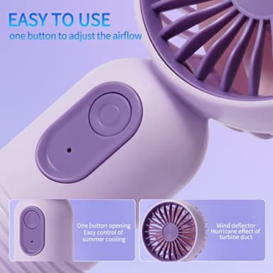 VanSmaGo Portable Handheld Mini Fan, USB Rechargeable Personal Fan, Battery Operated Mini Neck Fan, 5 Speeds, Perfect for Travel/Camping/Outdoor/Home/Office - Image 3
